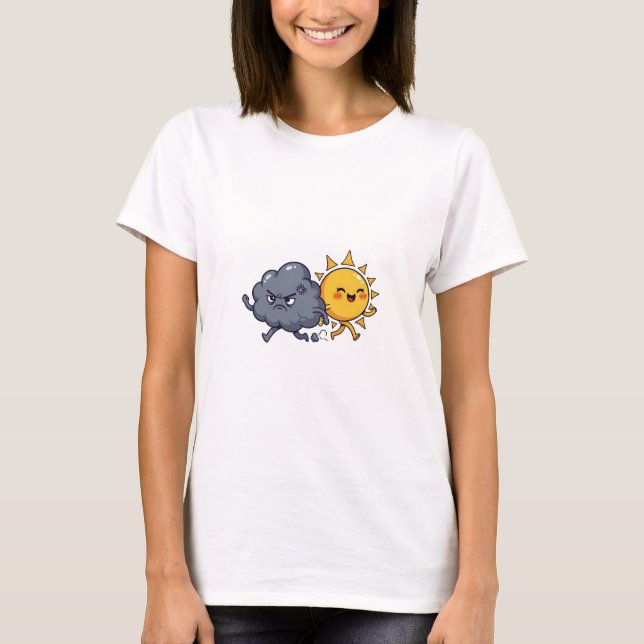 Camiseta Cute Angry Grey Rain Cloud Chasing Happy Smiling (Frente)