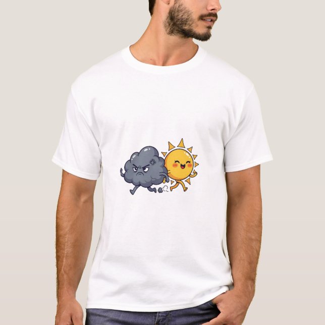 Camiseta Cute Angry Grey Rain Cloud Chasing Happy Smiling (Frente)
