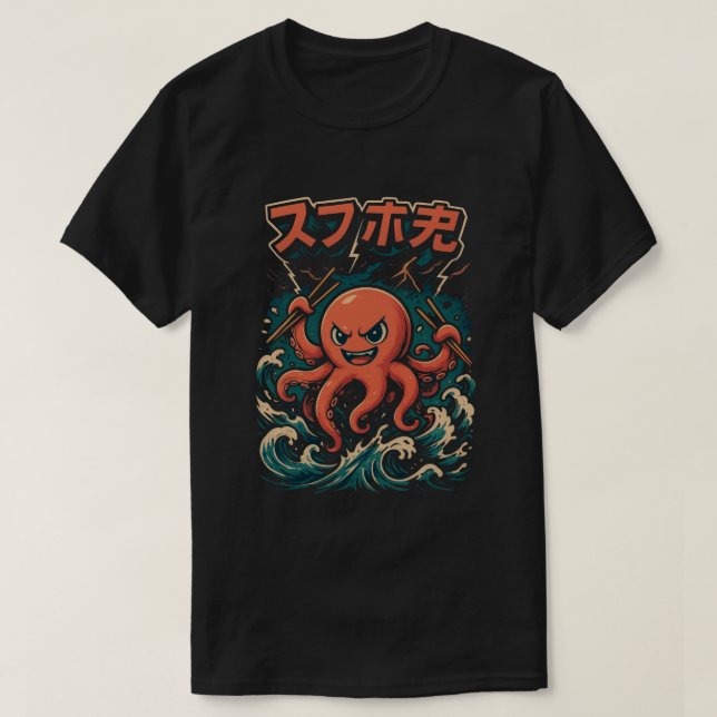 Camiseta Cute Angry Octopus Kaiju  (Frente do Design)