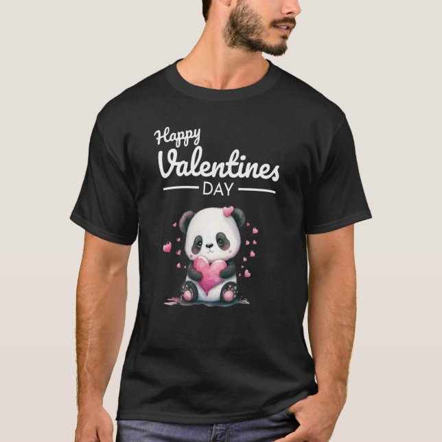 Camiseta Cute Animal Heart Panda Happy Valentine Day  19 (Frente)