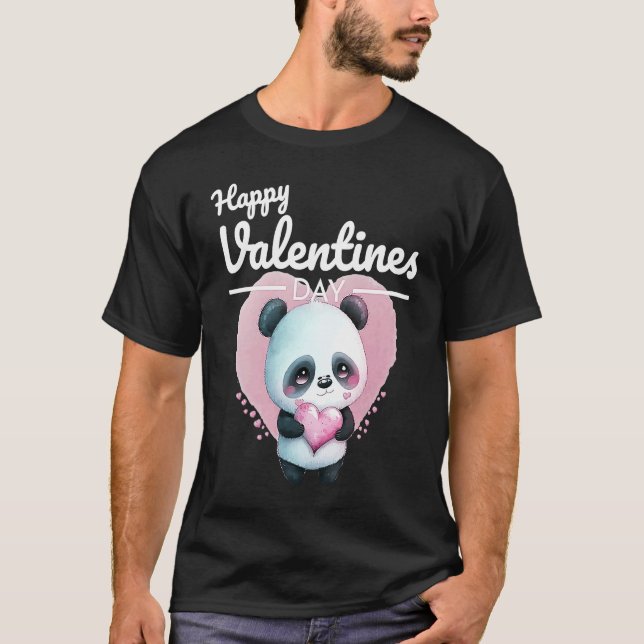 Camiseta Cute Animal Heart Panda  Happy Valentine Day  3 (Frente)