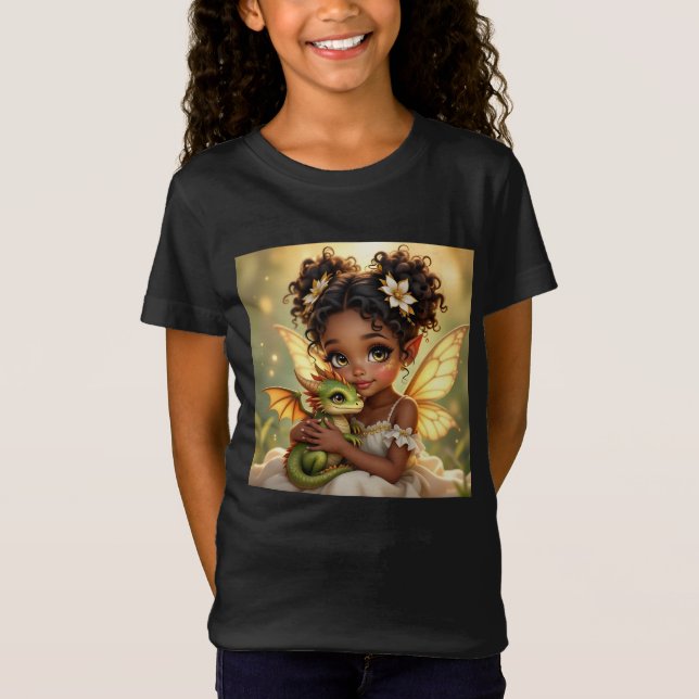 Camiseta Cute Anime Fairy Girl and Chibi Dragon (Frente)