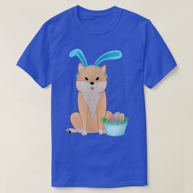 Camiseta Cute Anime Shiba Inu with Bunny Ears and Easter Eg (Frente do Design)