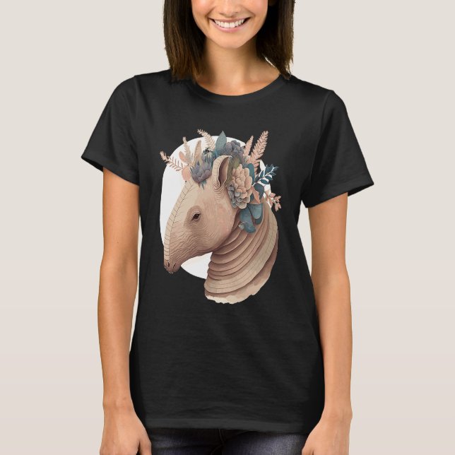 Camiseta Cute Armadillo Flower Crown Watercolor Animal (Frente)
