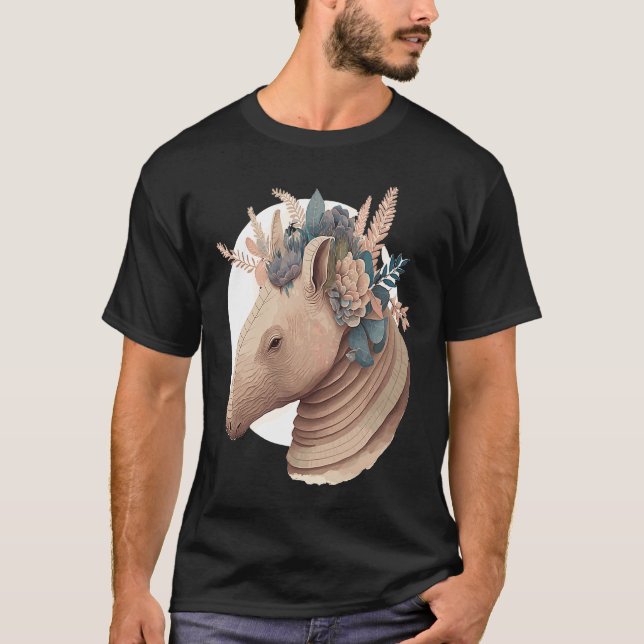 Camiseta Cute Armadillo Flower Crown Watercolor Animal (Frente)