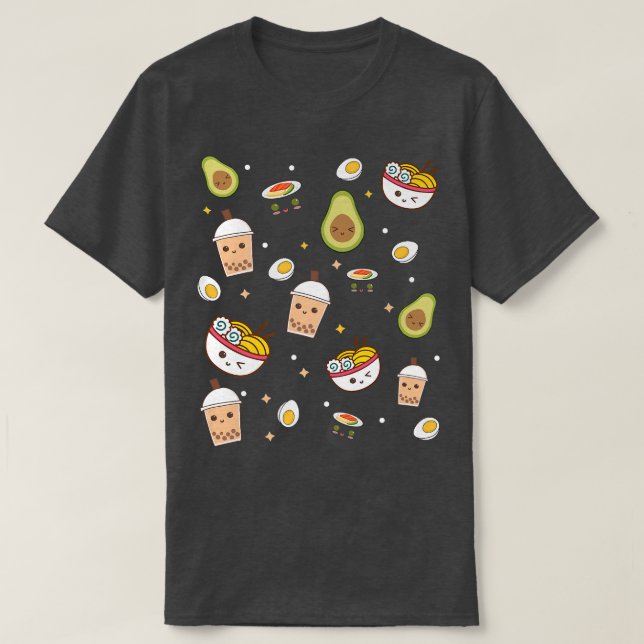 Camiseta Cute Art For Ramen Noodle Avocado Sushi & Boba Tea (Frente do Design)