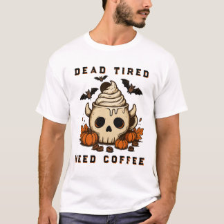 Camiseta Cute Arte de Abóbora de Café de Crânio de Hallowee