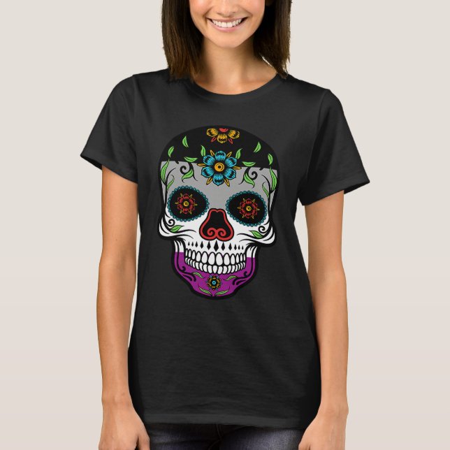 Camiseta Cute asexual proud flag sugar skull (Frente)