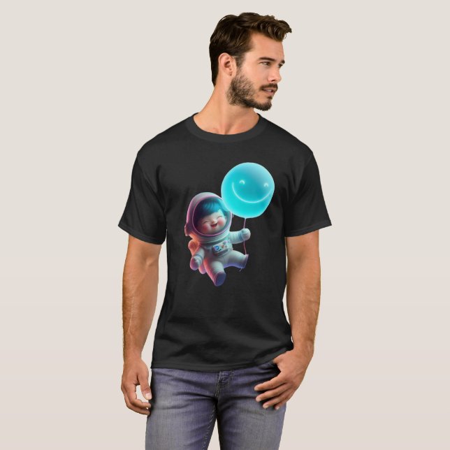 Camiseta Cute Astronaut Floating in Galaxy - Neon Space AI (Frente Completa)