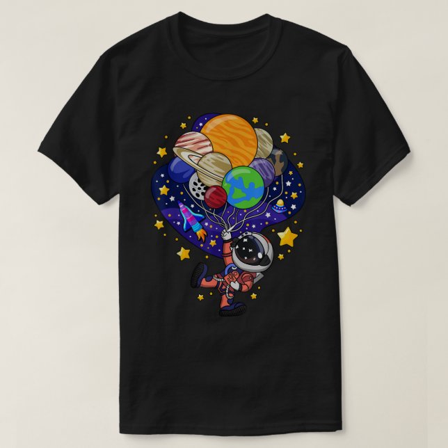 Camiseta Cute Astronaut Planet Balloon Design (Frente do Design)