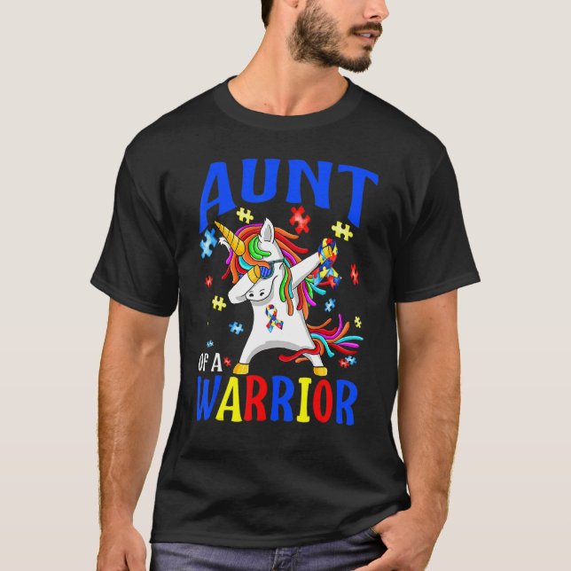 Camiseta Cute Aunt Of A Warrior Unicorn Autism Awareness (Frente)