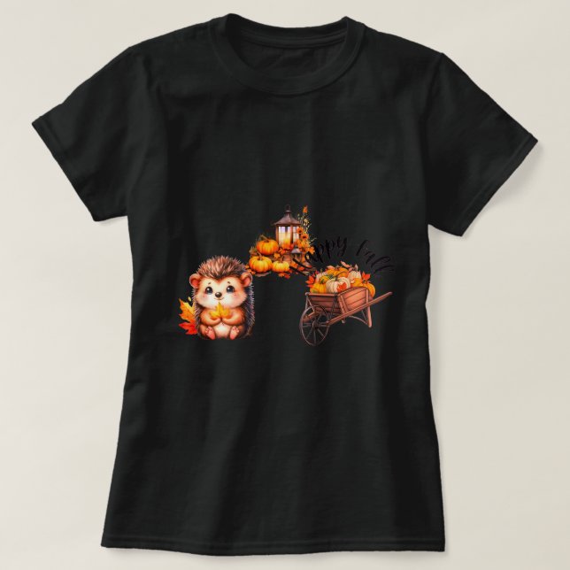 Camiseta Cute Autumn Hedgehog with Harvest Ladder Illustrat (Frente do Design)