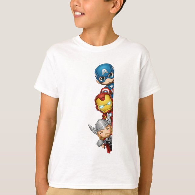 Camiseta Cute Avangers Super Heroes Peeking Design (Frente)