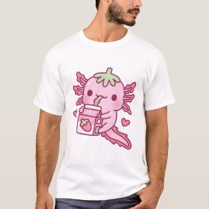 Camiseta Cute Axolotl ama leite de morango Bebendo