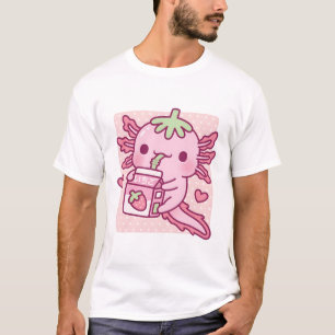 Camiseta Cute Axolotl ama leite de morango japonês