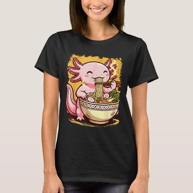 Camiseta Cute Axolotl Eats Ramen Noodles Axolotls Ramen  (Frente)