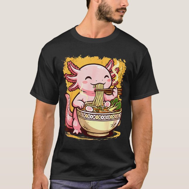 Camiseta Cute Axolotl Eats Ramen Noodles Axolotls Ramen  (Frente)