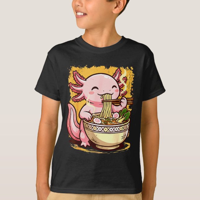 Camiseta Cute Axolotl Eats Ramen Noodles Axolotls Ramen  (Frente)