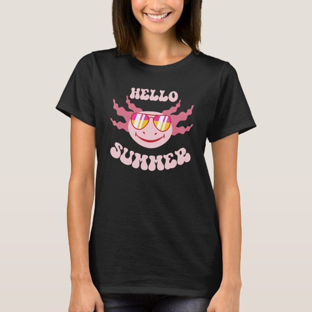Camiseta Cute Axolotl Hello Summer Tropical Beache Samily V (Frente)