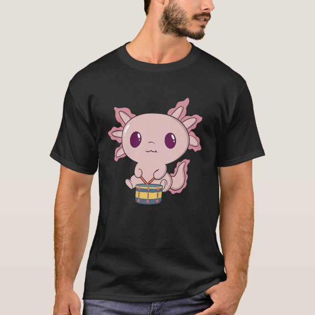Camiseta Cute Axolotl Playing Snare Percussion  Snare Drumm (Frente)