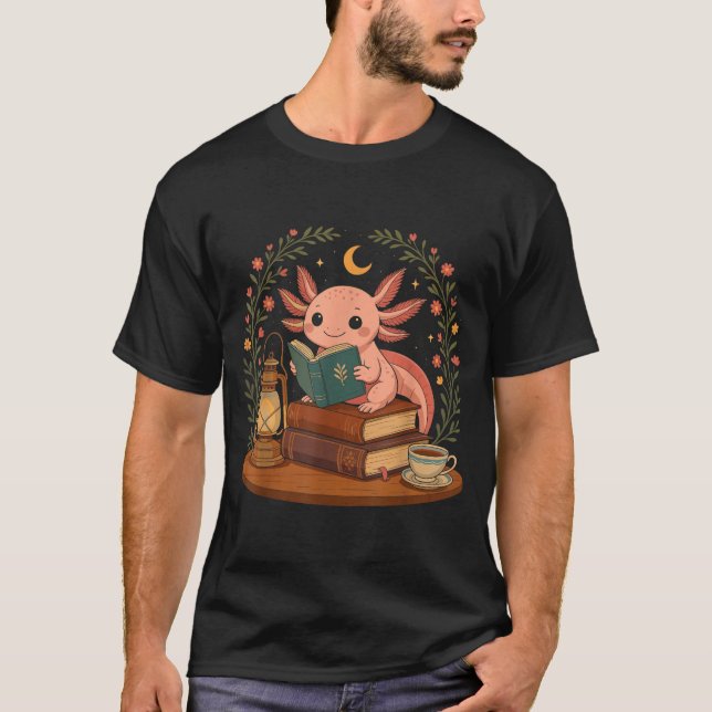 Camiseta Cute Axolotl Reading Books Cozy Bookworm  (Frente)
