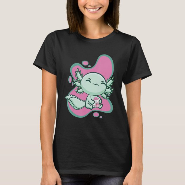 Camiseta Cute Axolotl With Strawberry Milk And Bubble Tea B (Frente)