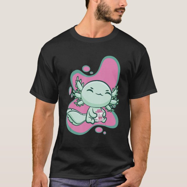 Camiseta Cute Axolotl With Strawberry Milk And Bubble Tea B (Frente)