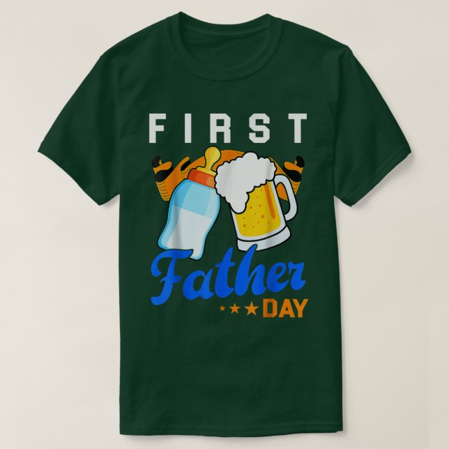 Camiseta Cute Baby Bottles And Beer First Father's Day Dadd (Frente do Design)