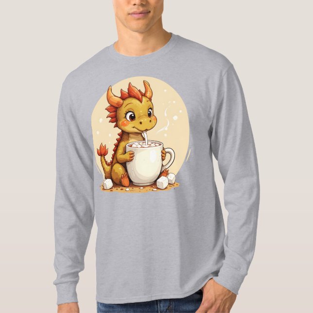 Camiseta Cute Baby Dragon Hot Chocolate Kids Kawaii Cozy De (Frente)