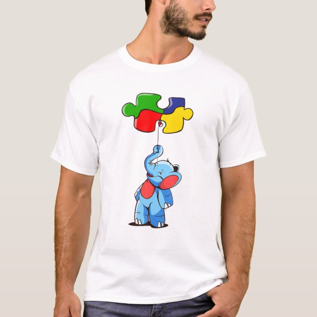 Camiseta Cute Baby Elephant Autism Awareness Puzzle Pieces (Frente)