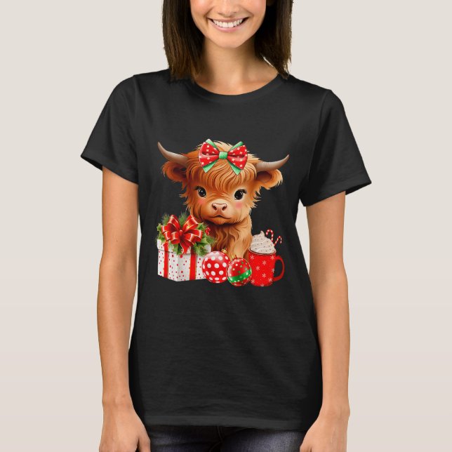 Camiseta Cute Baby Highland Cow Merry Christmas Farmer Cow  (Frente)