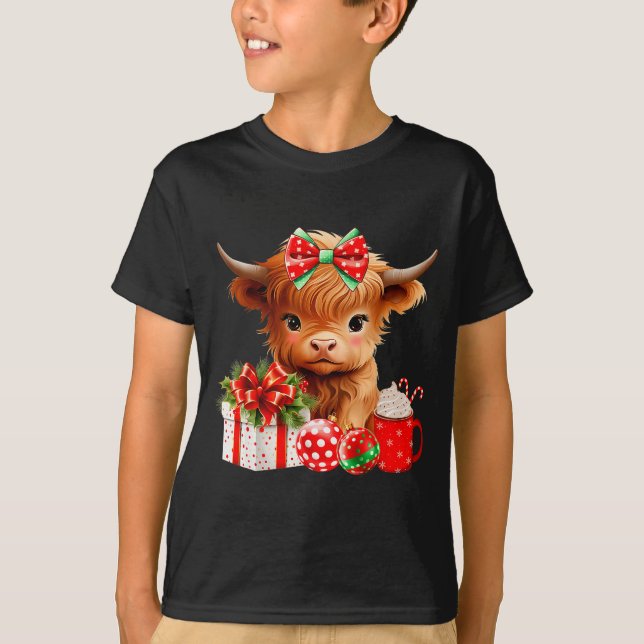Camiseta Cute Baby Highland Cow Merry Christmas Farmer Cow  (Frente)