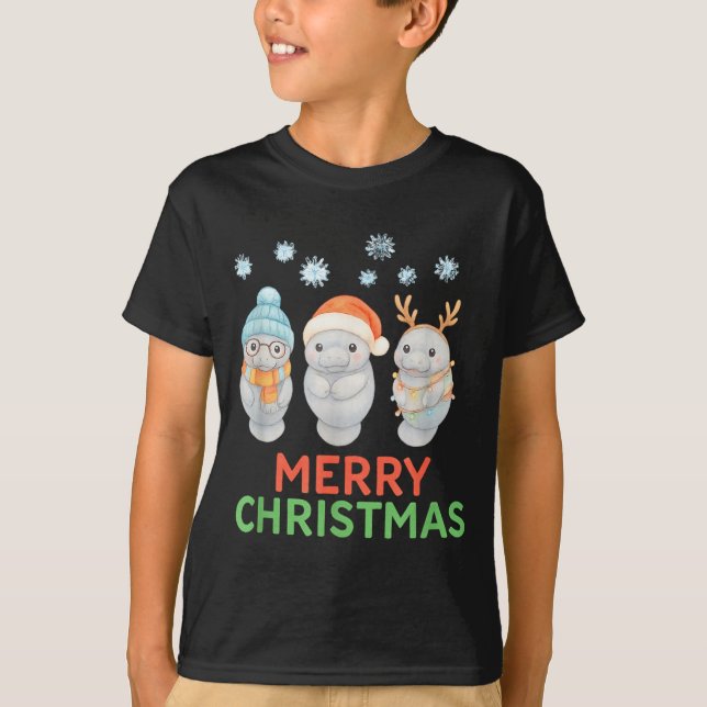 Camiseta Cute Baby Manatee Santa Reindeer Christmas Manatee (Frente)