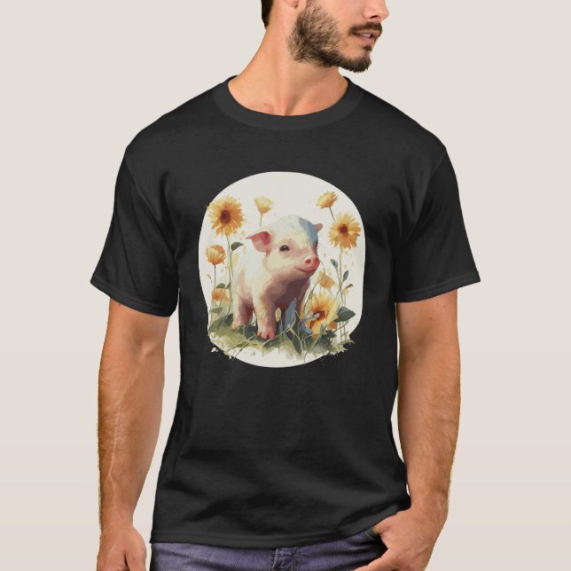 Camiseta Cute Baby Pig Piglet Sunflower Farm Animal Farmer (Frente)