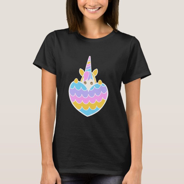 Camiseta Cute Baby Unicorn Hiding Behind Heart Pastel Lover (Frente)