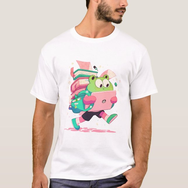 Camiseta Cute Back to School Frog with Books and Backpack (Frente)