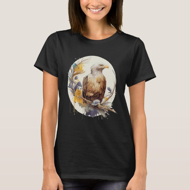 Camiseta Cute Bald Eagle Sunflower Watercolor Bird (Frente)