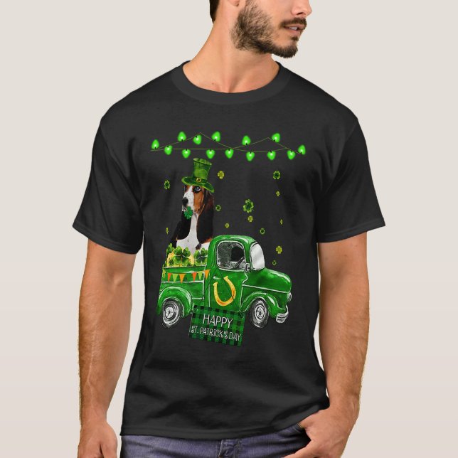 Camiseta Cute Basset Hound Leprechaun Hat Truck Shamrock St (Frente)