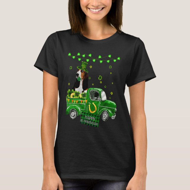 Camiseta Cute Basset Hound Leprechaun Hat Truck Shamrock St (Frente)