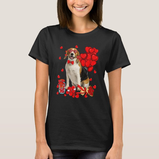 Camiseta Cute Beagle Dog Funny Heart Valentine's Day Dog Mo (Frente)