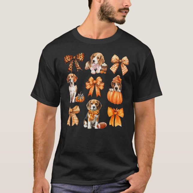 Camiseta Cute Beagle Dog Lovers Coquette Bows Pumpkin Autum (Frente)