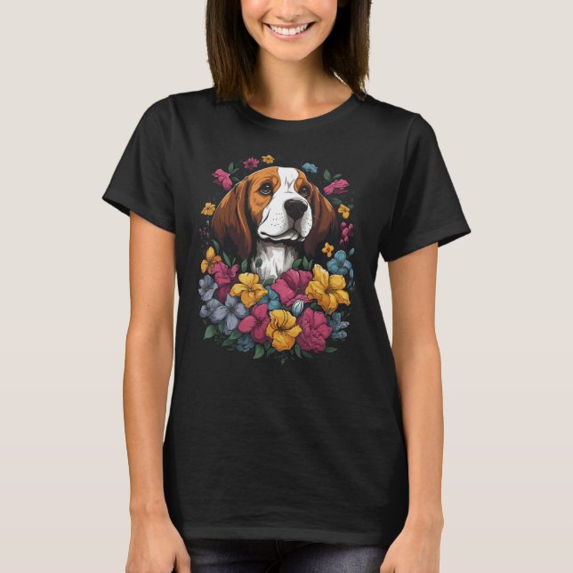 Camiseta Cute Beagle Flower Bouquet (Frente)