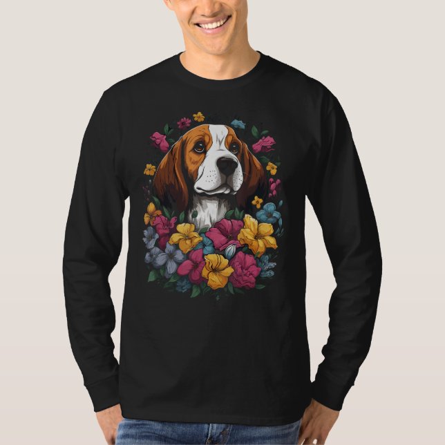 Camiseta Cute Beagle Flower Bouquet (Frente)