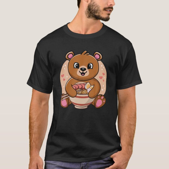 Camiseta Cute Bear Eating Ramen Noodles For Men Women Boys (Frente)