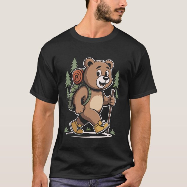 Camiseta Cute Bear Hiking Adventure Backpack Forest Animal  (Frente)