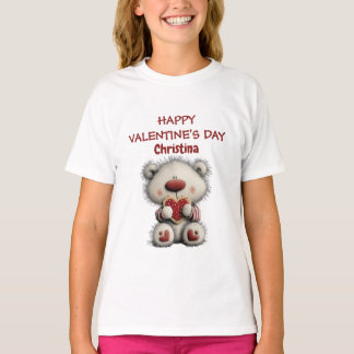Camiseta Cute Bear Red Happy Valentines Day Custom Name