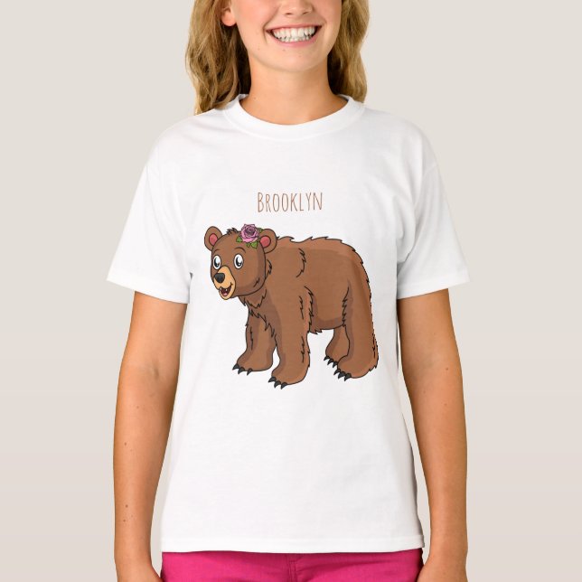 Camiseta Cute bear with flower cartoon illustration  (Frente)