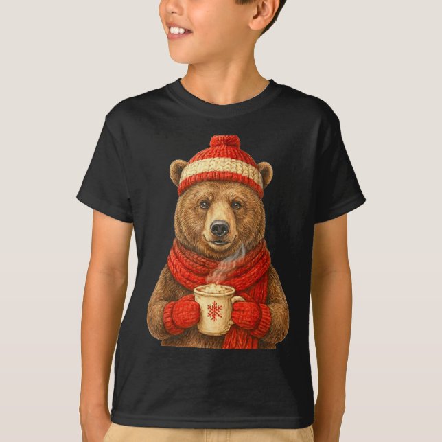 Camiseta Cute Bear With Santa Hat Coffee Lover Funny Winter (Frente)