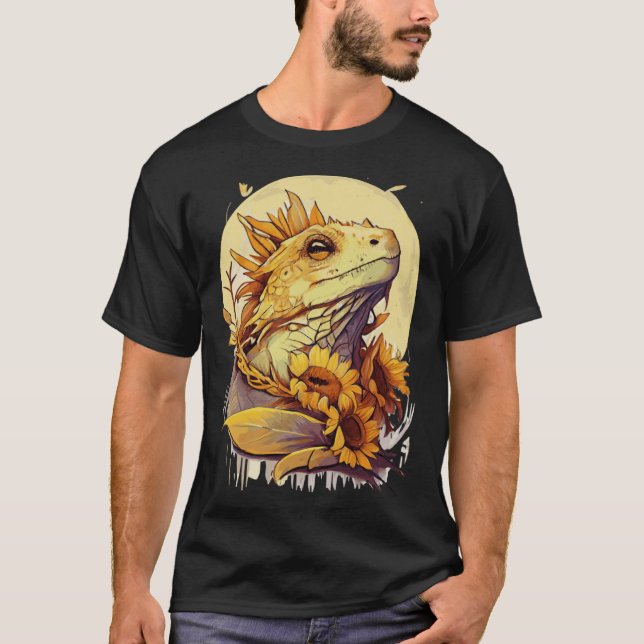 Camiseta Cute Bearded Dragon Sunflower Reptile Lizard (Frente)
