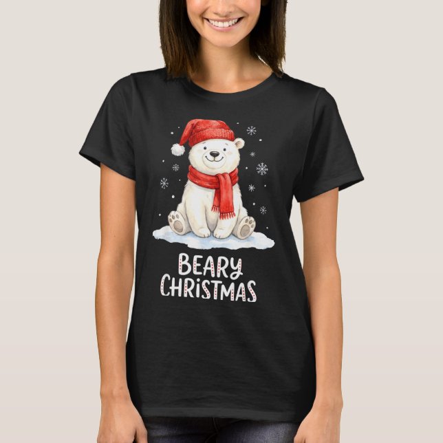 Camiseta Cute Beary Christmas Lar Watercolor Xmas Holiday  (Frente)